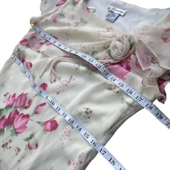 Dressbarn Women' 8 Ivory Cream Pink Floral Chiffon Short Sleeve Maxi Dress - Picture 10 of 16